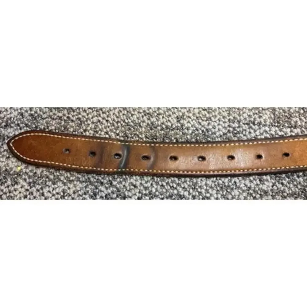 Vintage Handmade Brown with White Stitching Thick Belt 100% Leather 42 X 1.5”